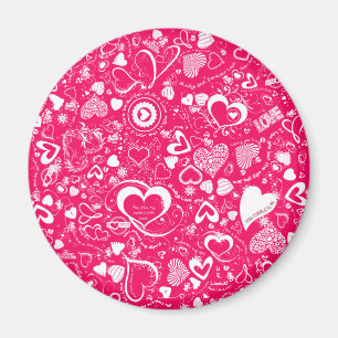 Herzstück Liebe Doodles Rosa Weißes Rundmagazin Magnet