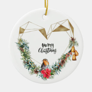 Herzstück mit Wreath & Robin Keramik Ornament