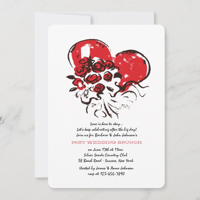 Herzstück und Rose nach Hochzeitsfeiern Einladung (Vorderseite)