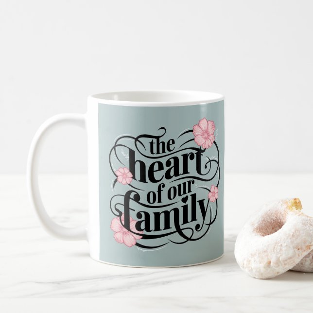 Herzstück unserer Familie Pastel Grau Pink Blume Kaffeetasse (Mit Donut)