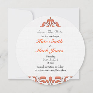 Herzstück von HeartyParty Coral und White Damask Save The Date