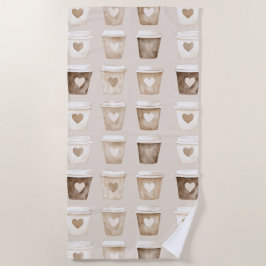 Herztassen für Creme-Kaffee Strandtuch