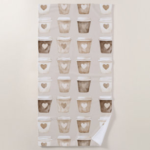 Herztassen für Creme-Kaffee Strandtuch