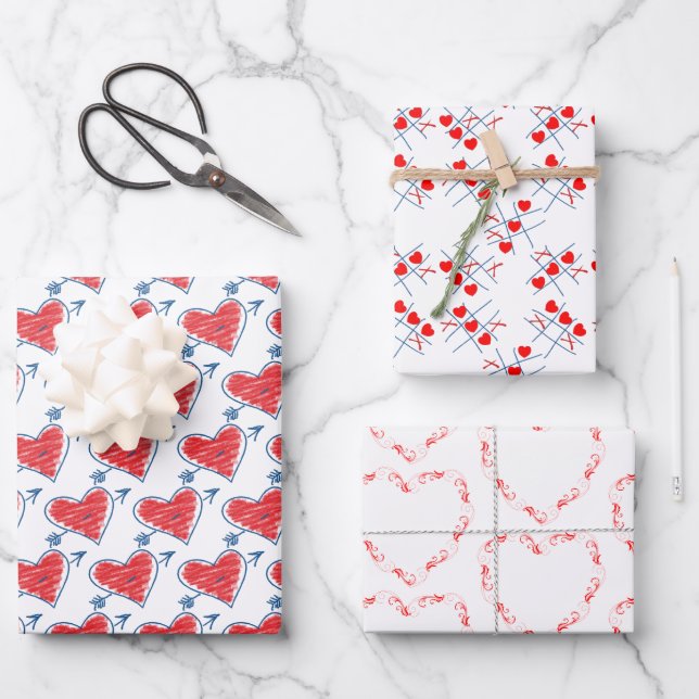 Herzthema Valentinstag Geschenkpapier Set (Vorderseite)