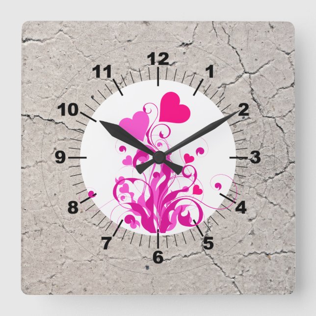 Herzuhr Quadratische Wanduhr (Vorderseite)