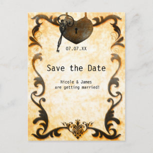 Herzverriegelung und Vintage Taste Save the Date P Ankündigungspostkarte