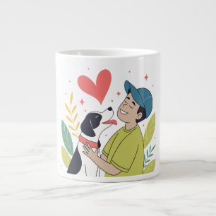 Herzwärmender Junge umarmender Hund Tasse