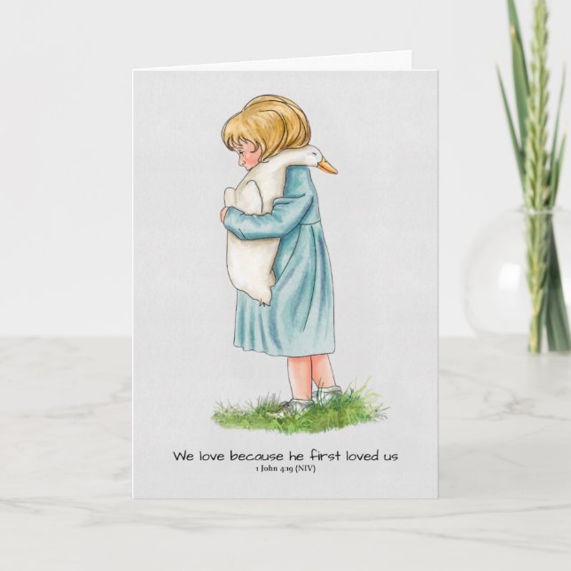 Herzwärmendes kleines Mädchen, Bibelverse, Handgem Feiertagskarte (Vorderseite)