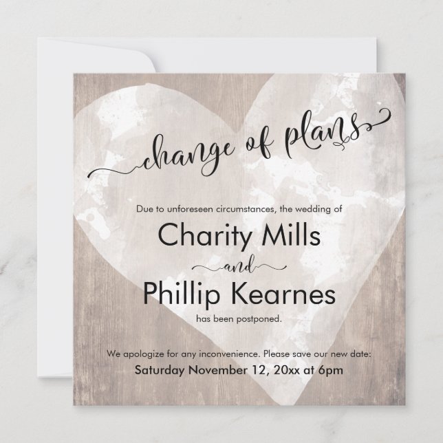 Herzwolz Zurückgestellt Hochzeitwechsel Karte (Vorderseite)