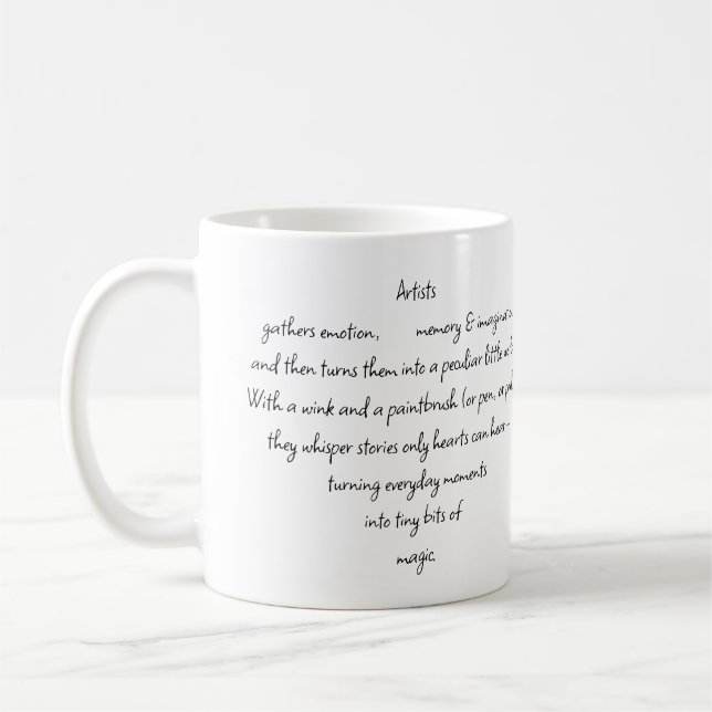 Herzworte erklären und Künstler Whimsical Art Kaffeetasse (Links)