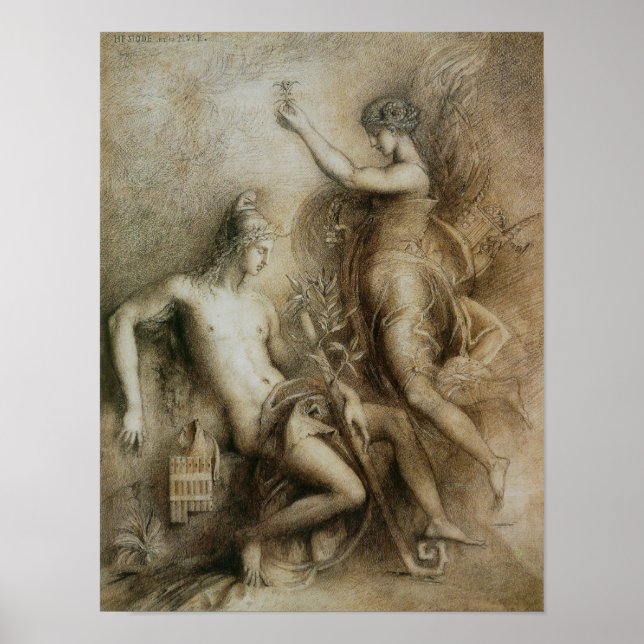 Hesiod and Muse von Gustave Moreau Poster (Vorne)