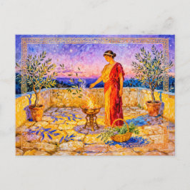 Hestia Lighting a Sacred Fire on Terrace with Oliv Postkarte