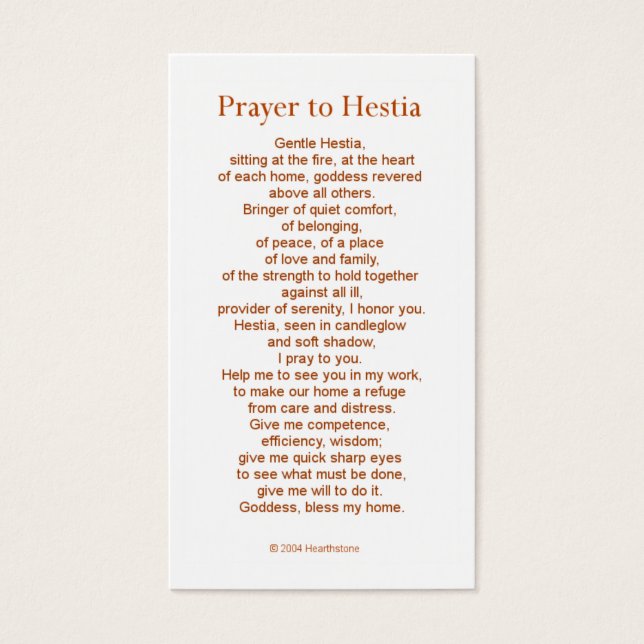 Hestia Prayer Card (Vorderseite)