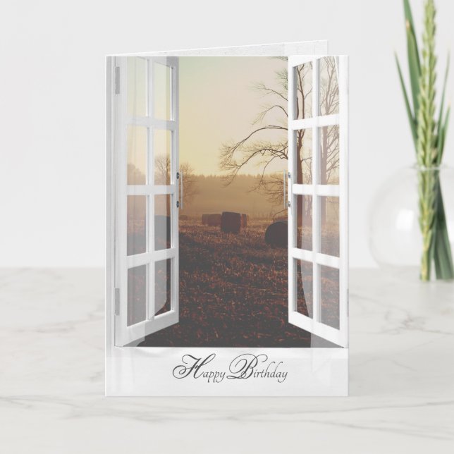 Heuballen in mistigem Feld Geburtstag Karte (Vorderseite)