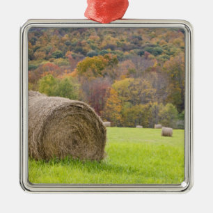 Heuballen und Herbstlaub auf dem Bauernhof, Silbernes Ornament