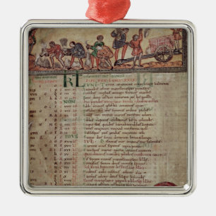 Heuernte und Pflügen, von einem Kalender Silbernes Ornament