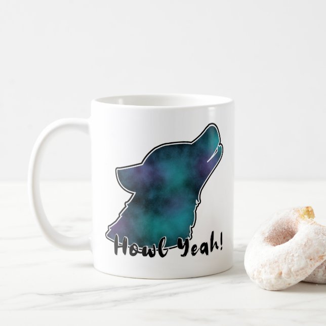 Heul Ja! Weltraumgalaxie Wolfssilhouette Kaffeetasse (Mit Donut)