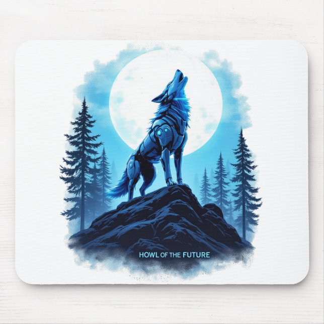 Heulen der Zukunft - Robotischer Wolf-Mauspad Mousepad (Vorne)