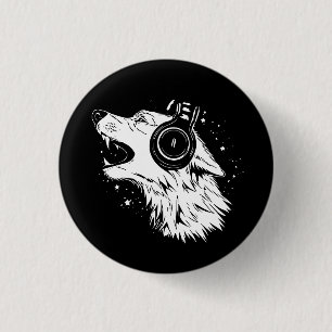heulen Wolf mit Kopfhörern Button
