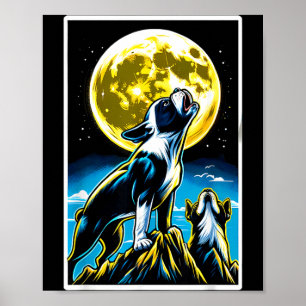 Heulend am Mond Boston Terrier Hund Poster