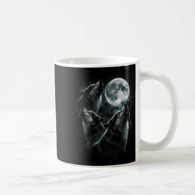 Heulend am Mond Wolfspack Sternen Wildtiere Kaffeetasse (Rechts)