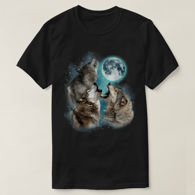 Heulende Wölfe Vollmond Wald Nacht Kunst T-Shirt (Design vorne)