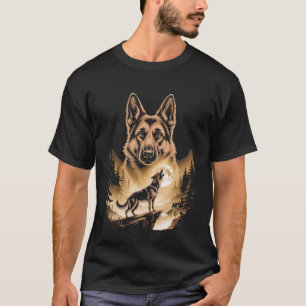 Heulender deutscher Schäferhund Vollmond-Waldszene T-Shirt