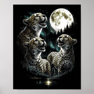 Heulender Gepard 3 zum Mond im Vintage-Retro-Stil  Poster