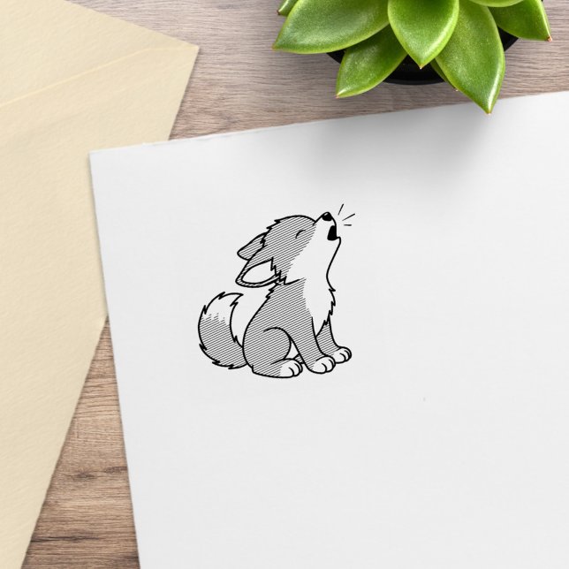 Heulender grauer Wolfswelpe 1x1 Gummistempel (Von Creator hochgeladen)