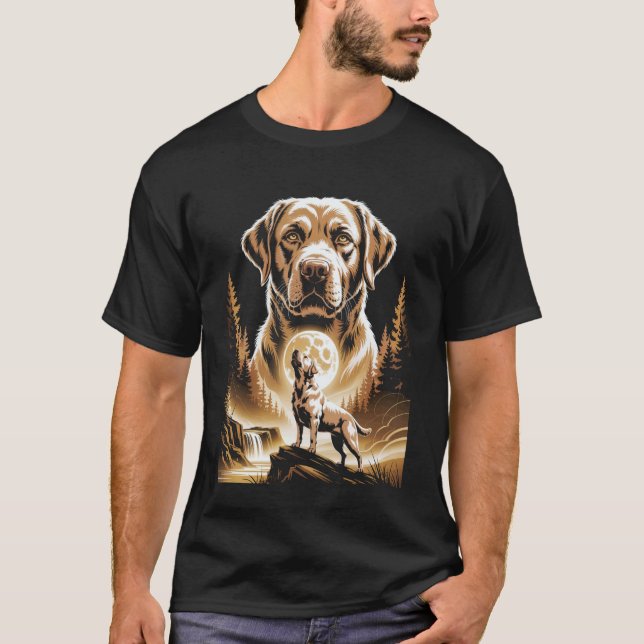 Heulender Labrador Retriever Mondbegluster Wald T-Shirt (Vorderseite)