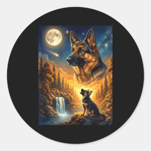 Heulender Mond Meme Tier Hund Deutscher Schäferhun Runder Aufkleber
