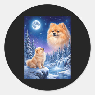 Heulender Mond Meme Tier Hund Pomeranian Runder Aufkleber