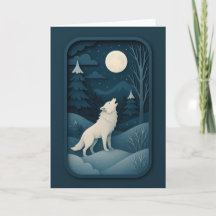 Heulender Weißer Wolf unter Mondlicht Karte