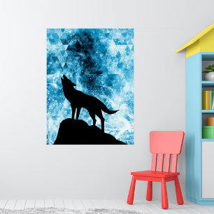 Heulender Winterwolf schneeblaue rauchige Abstrakt Poster