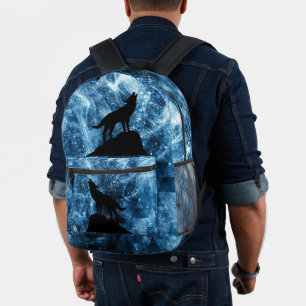 Heulender Wolf abstrakt blau schwarz Bedruckter Rucksack
