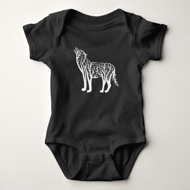 Heulender Wolf Baum Kunst Baby Strampler (Vorderseite)