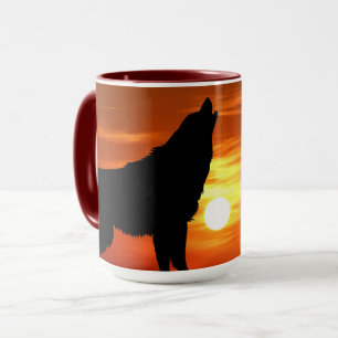 Heulender Wolf bei Sonnenuntergang Keramikbecher Tasse
