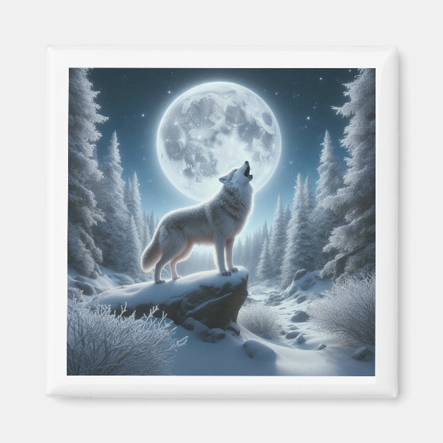 Heulender Wolf im Winter Magnet (Vorne)