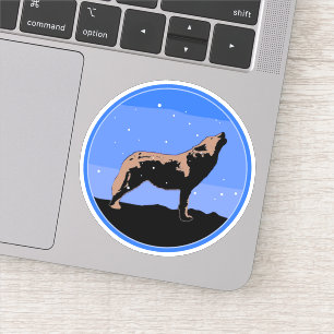 Heulender Wolf im Winter - Originale Wildlife-Kuns Aufkleber