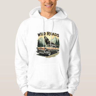 Heulender Wolf Klassisches Vintage-Auto Berg Natur Hoodie