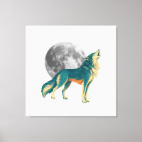 Heulender Wolf mit Vollmond Farbige Leinwandkunst 