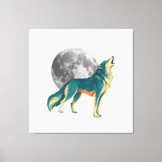 Heulender Wolf mit Vollmond Farbige Leinwandkunst  Leinwanddruck