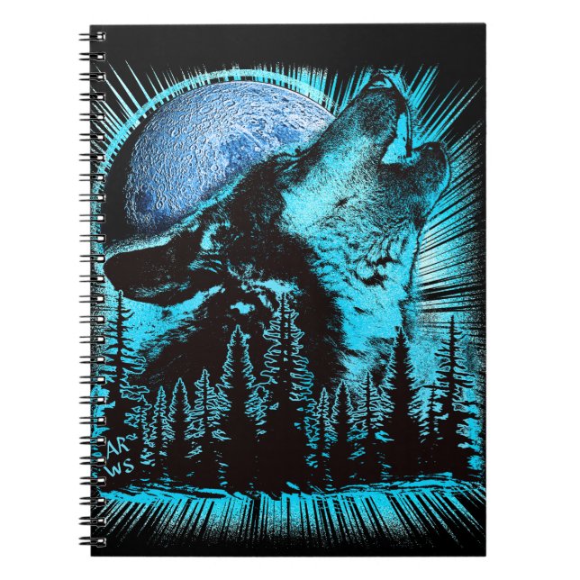 Heulender Wolf Mond Kiefernwald Notizblock (Vorderseite)