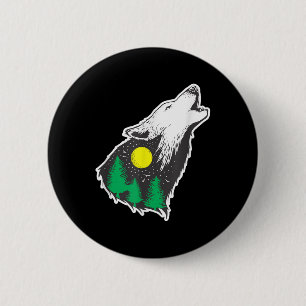Heulender-Wolf-Mond-Wald-Umweltschutz  Button