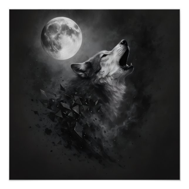 Heulender Wolf Mond Wandkunst Poster (Vorderseite)