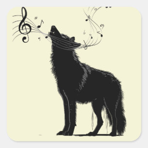 Heulender Wolf Musik Noten Spaß Tier Quadratischer Aufkleber