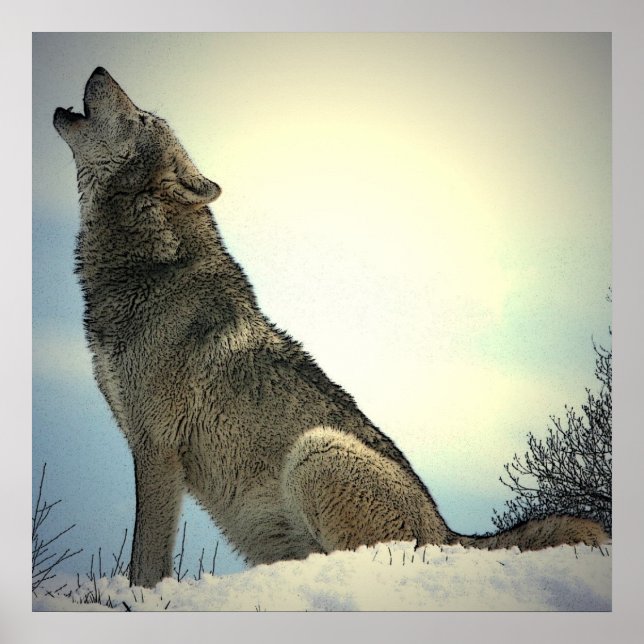 Heulender Wolf Poster Druck (Vorne)