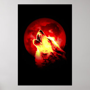 Heulender Wolf & Roter Mond Poster