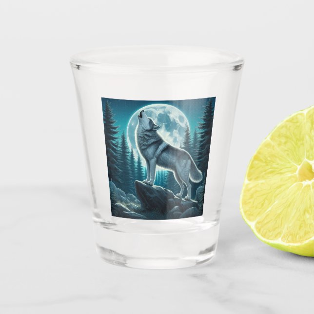 Heulender Wolf Schnapsglas (Vorderseite)