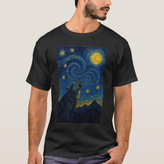 Heulender Wolf Sternennacht – Van Gogh Stil Kunst T-Shirt
